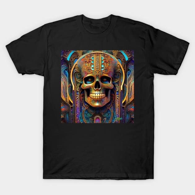 Cosmic Psychedelic Skull - Trippy Patterns 68 T-Shirt by Benito Del Ray
